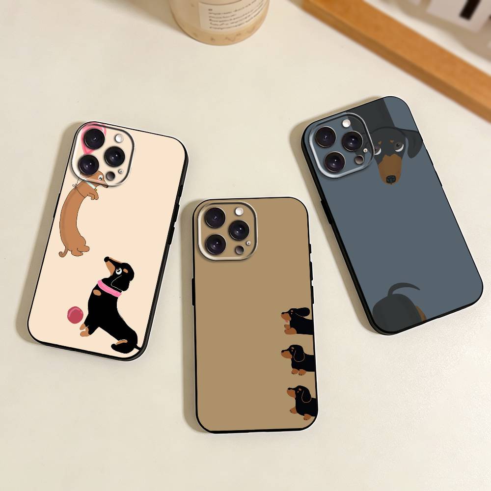 C-Cute Dachshund Phone Case For iPhone 17,16,15,14,13,12,11 Plus,Pro Max,XS,Soft Silicone Black Cover