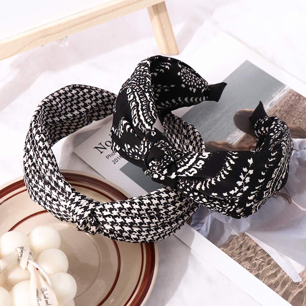Wide Side Lattice Check For Girls Women Hair Hoop Grid Hairbands Korean Head Wrap Knot Headband