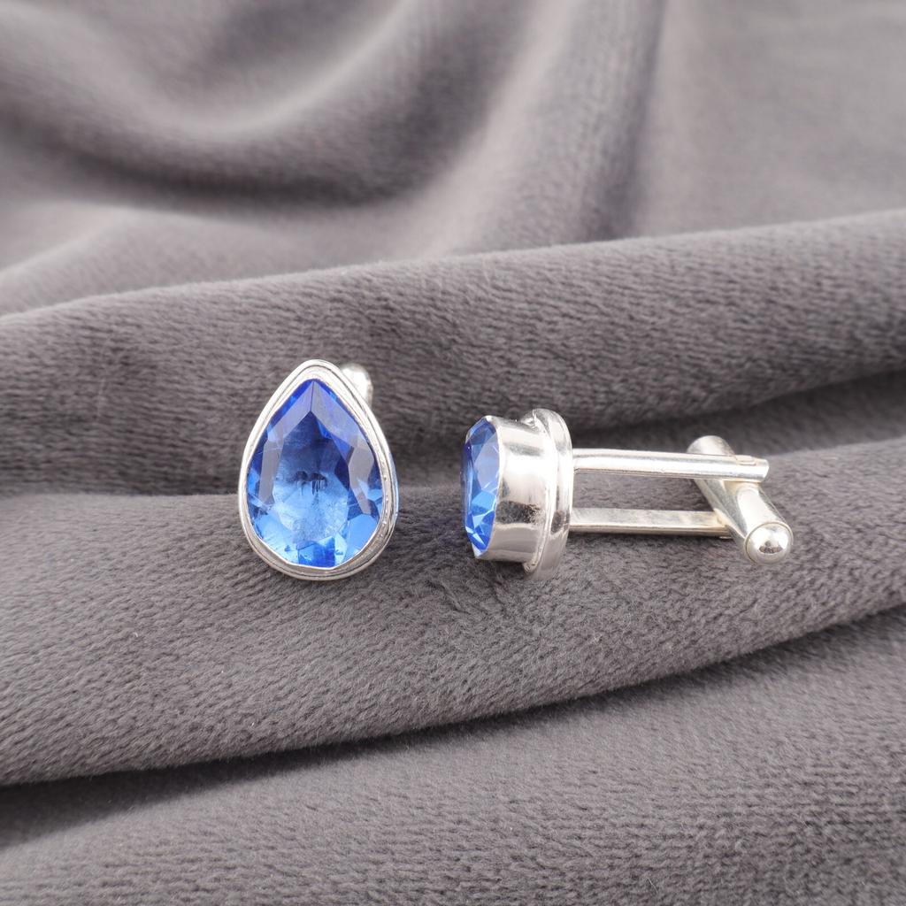 Tansanit Edelstein 925 Massiv Silber Handgefertigter Schmuck Statement Manschettenknöpfe 0,66" CL-6-13