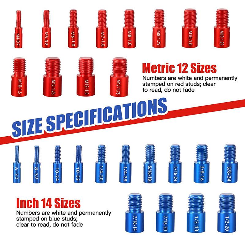 26-teiliges metrisches und zölliges Gewindelehren-Set: Mutter- und Schraubenidentifikator