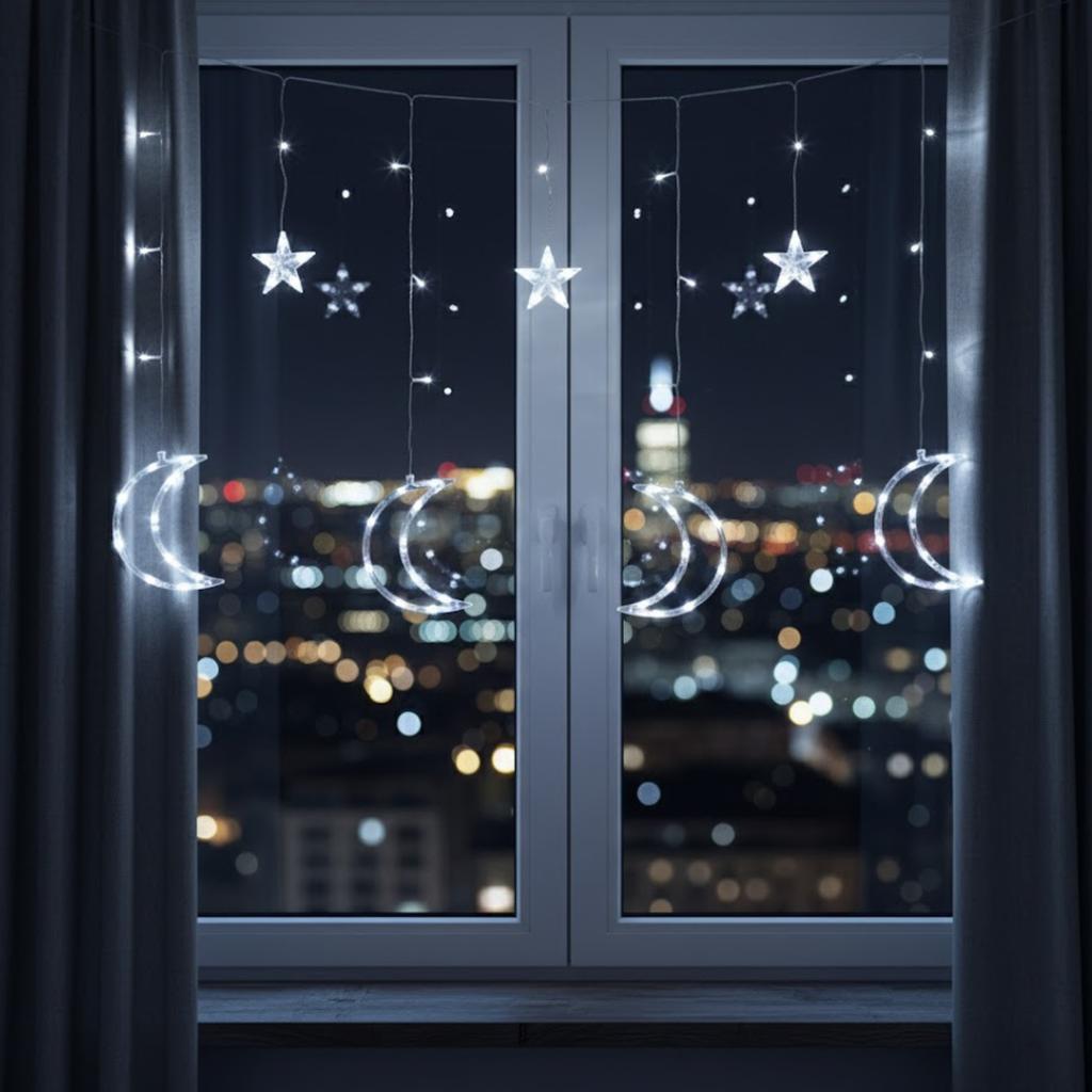 Christmas Lights Curtain Lights Moons Cold White Christmas Cold White