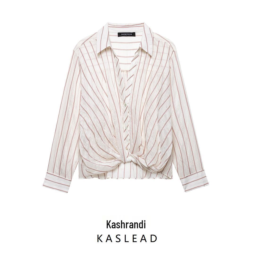 

Spring 2025 Women s European-American Striped Knot Shirt Medium