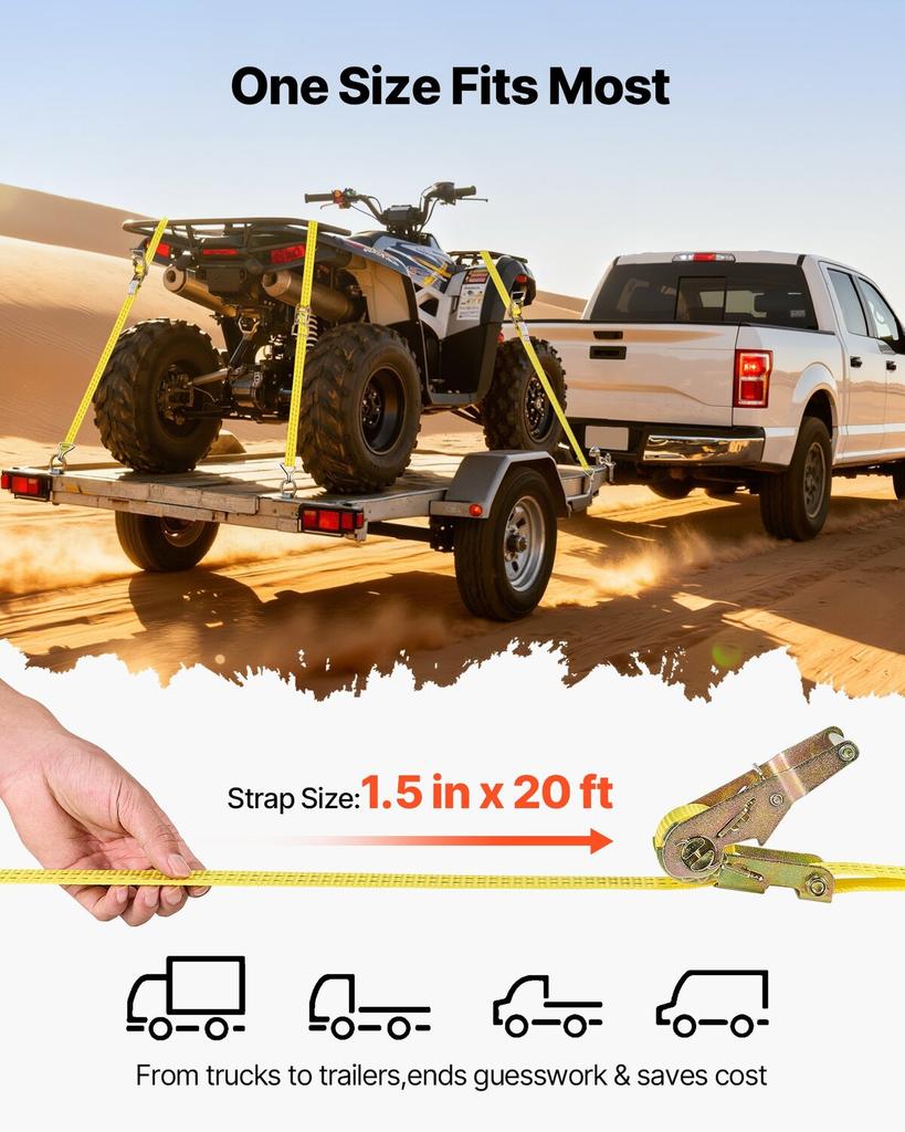 Ratchet Straps, 38.1 mm x 6.1 m, Heavy Duty Tie Down Straps with Double J Hook, 2000 kg Break Strength, Carry Bag, Tie Down Ratcheting for Moving,