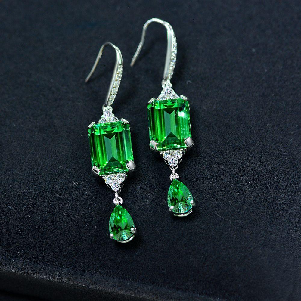 Tancise Jewelry Synthetic Grandmother Green High Carbon Diamond 925 Earrings 10 * 14 Geometric Retro Light Luxury Earrings Silver