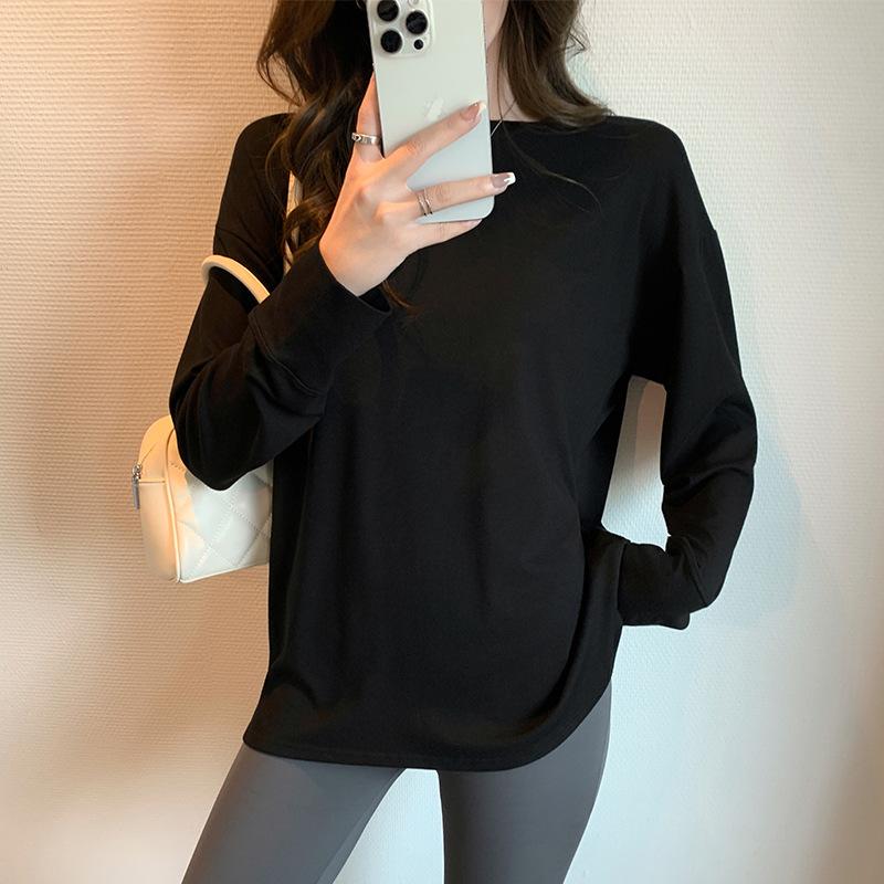 White crew neck shirt women s spring new loose and thin medium and long T-shirt S fits 40-47.5kg