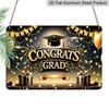 2D Flat, 1pc "Congrats Grad" Graduation Plaque - Black & Gold Graduation Decor Sign with Cap & Balloons, Black & Gold - Aluminium Wall Hanging