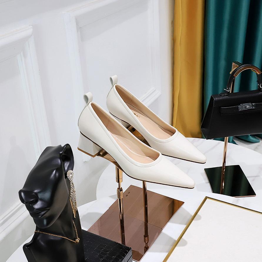 

Модные корейские туфли на толстом каблуке и среднем каблуке, туфли-лодочки с острым носком, профессиональные офисные туфли для женщин из искусственной кожи, классические, темпераментные 1235-2 36(Foot23cm)