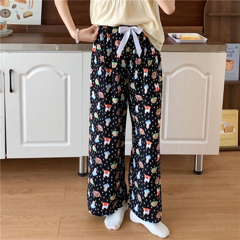 Cotton and Silk Pajama Pants Women's Summer Thin High-waisted Wide-leg Pants Spring and Autumn Large Size Loose Straight Casual Trousers Mopping Pants