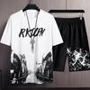 2Pcs/Set O-Neck Short Sleeve Elastic Waistband Pockets Casual Outfit Scene Letter Print T-shirt Wide Leg Shorts Sport Suit Streetwear