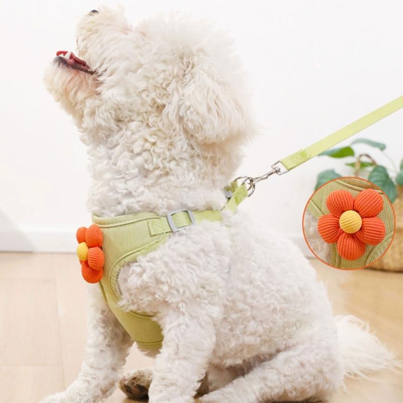 Dog Leash Slip Lead Vest with Lovely Flower Vest Rope 4ft Long Pet Strong Training Walking Swimming Hiking Lead