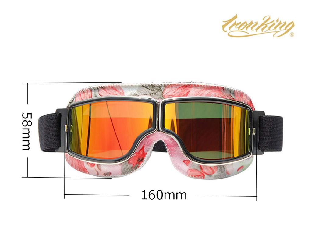[IronKing] Retro Motorcycle Goggles PC Lens Multi-Purpose Windproof Sandproof Anti-Fog UV Protection Outdoor Sports Goggles T-13 (Red Lens)