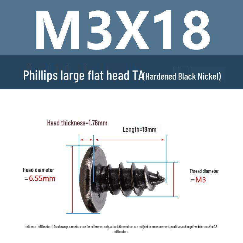 Yigu Black Nickel Hardened Phillips Flat Head Self-Tapping Screws M3-M5, Carbon Steel, Coarse Thread, Pointed Tail