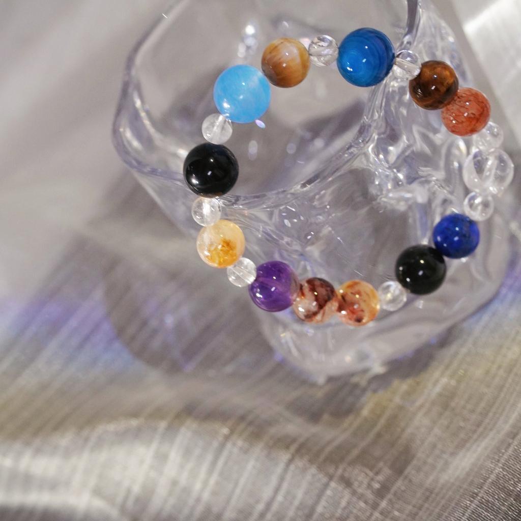 Natural White Crystal Amethyst Citrine Tiger'S Eye Stone Obsidian Lapis Lazuli Design Multi-Treasure Bracelet