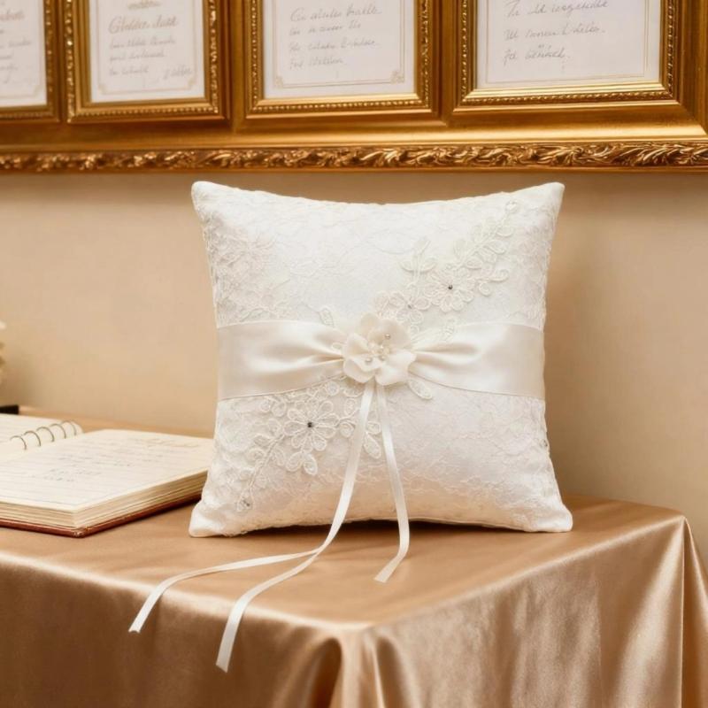 Delicate Lace Flower Bridal Rings Pillow European Styles Rings Container Cushion For Western Ceremony Event Decoration