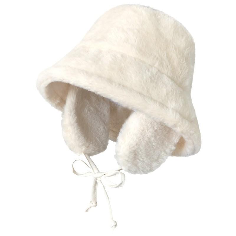 Women Winter Warm Hat Furry Ear Protector Bucket Cap Thickened Fleece Plush Riding Cold Proof Bomber Cap for Autumn Winter Hat