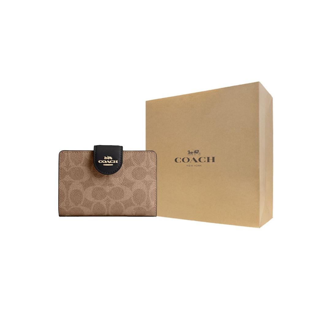 Coach 13 Brand Logo Snap Closure Leather Wallet Women Wallet Brown Black CW786-IMQRX