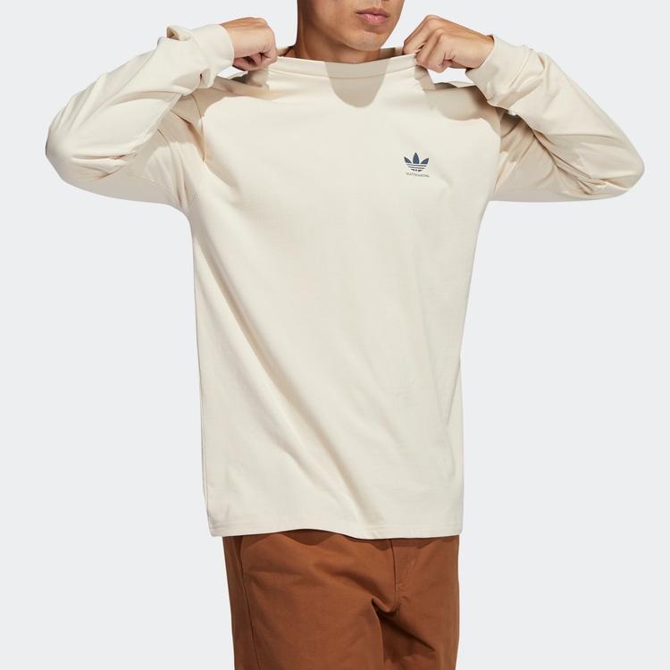 Adidas Solid Color Logo Round Neck Long Sleeve T-Shirt Men Tops Beige GL9985