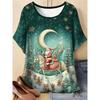 Moda para Mujer Cuello Redondo Manga Corta 3D Casual Estampado a Color Camiseta Casual de Manga Corta con Cuello Redondo