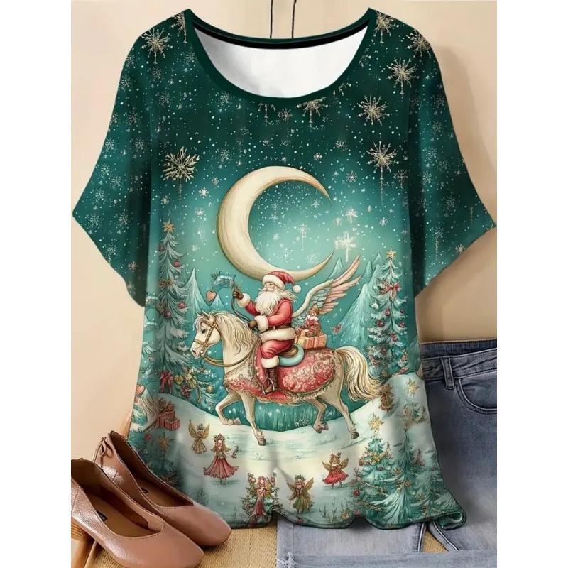 Moda para Mujer Cuello Redondo Manga Corta 3D Casual Estampado a Color Camiseta Casual de Manga Corta con Cuello Redondo