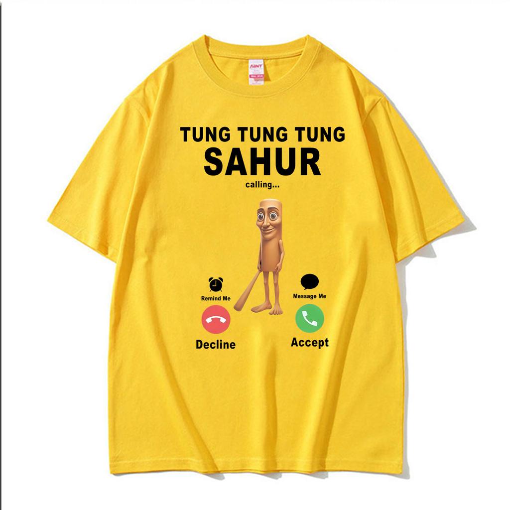 Tung Tung Tung Sahur Calling Funny Brainrot Joke Meme Tshirt Unisex Unisex Humor Fashion Street T Shirts Summer Oversized Tee Shirt