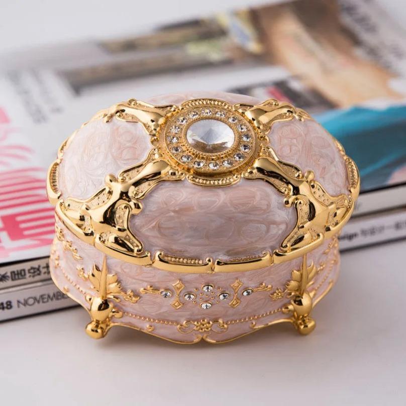 Elegant Metal Jewelry Box with Ring Necklace Storage, Light Luxury European Style Organizer, Creative Gift for Her