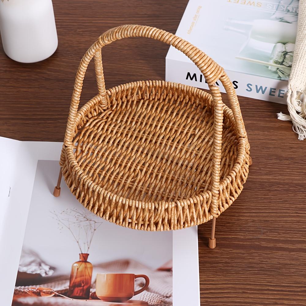 Portable Woven Plastic Storage Rack - Kitchen Tray, Flower Basket, Desk Organizer for Small Items. Multi-Purpose & Decorative.
