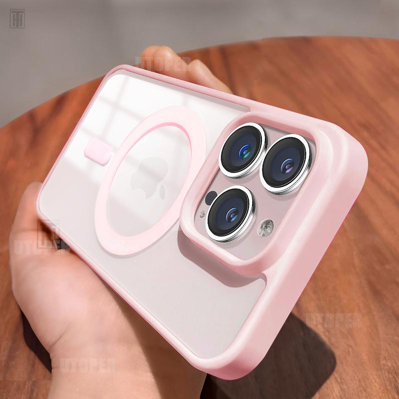 

Новый матовый прозрачный противоскользящий чехол с бортиком для iPhone 16 15 14 13 12 11 Pro Max Plus Прочный магнитный чехол Magsafe с жесткой защитой For iPhone 16Pro Max