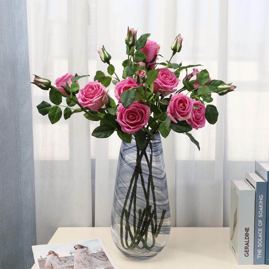 European 3-head French feel rose simulated bouquet hotel furniture decoration fake flower