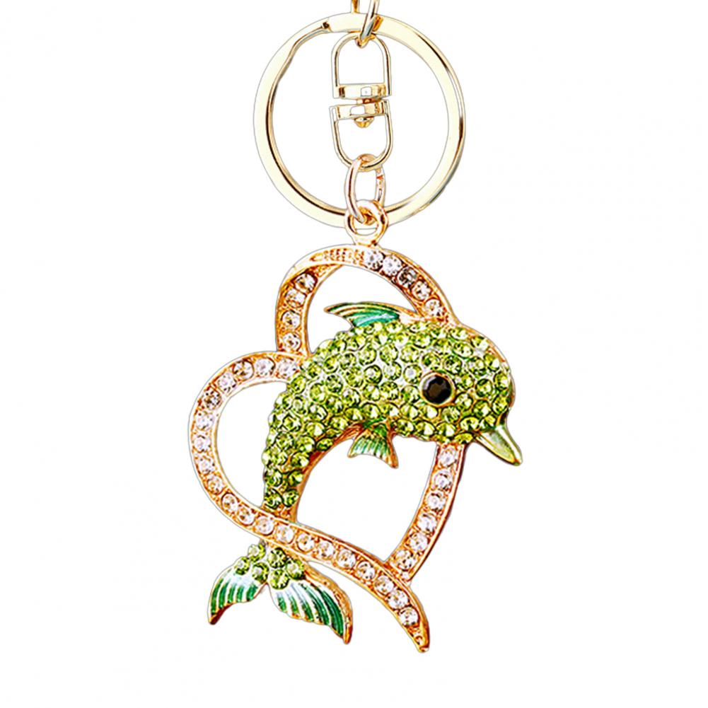 Backpack Keychain Sparkling Rhinestone Dolphin Keychain Charm Crowned Decorative Key Holder Wallet Backpack Accessory for Car