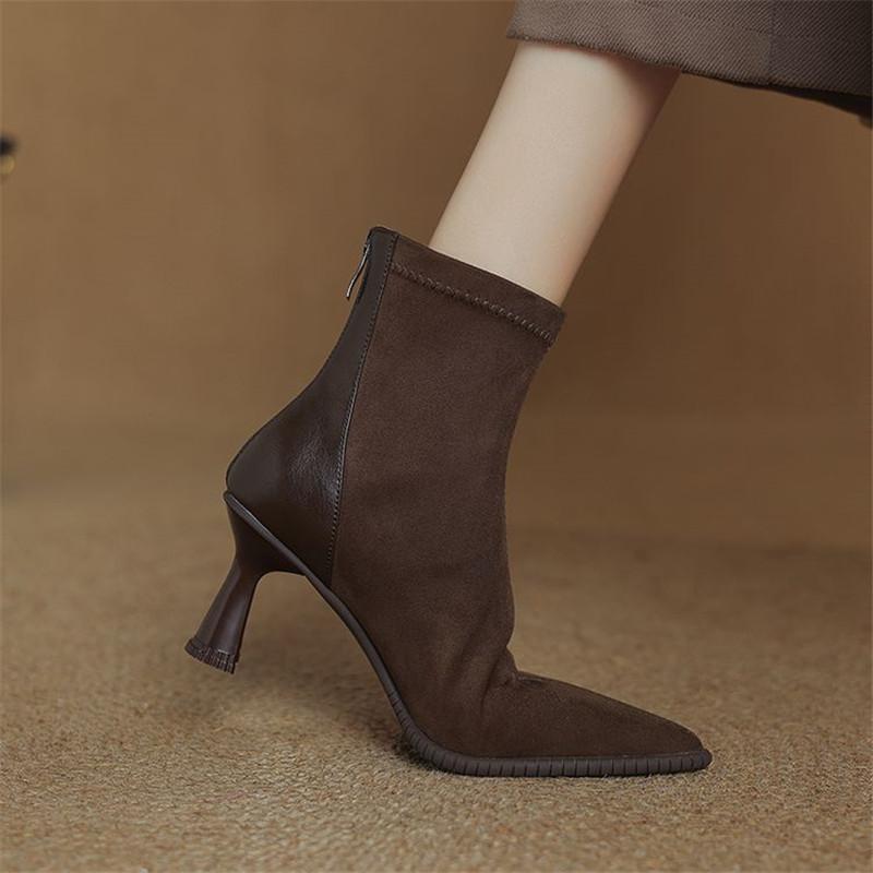 Fashion New Autumn Winter Women Boot Shoes for Women Pointed Toe Short Boots Fashion Boots Handmade High Heels Elastic Slimming Boots