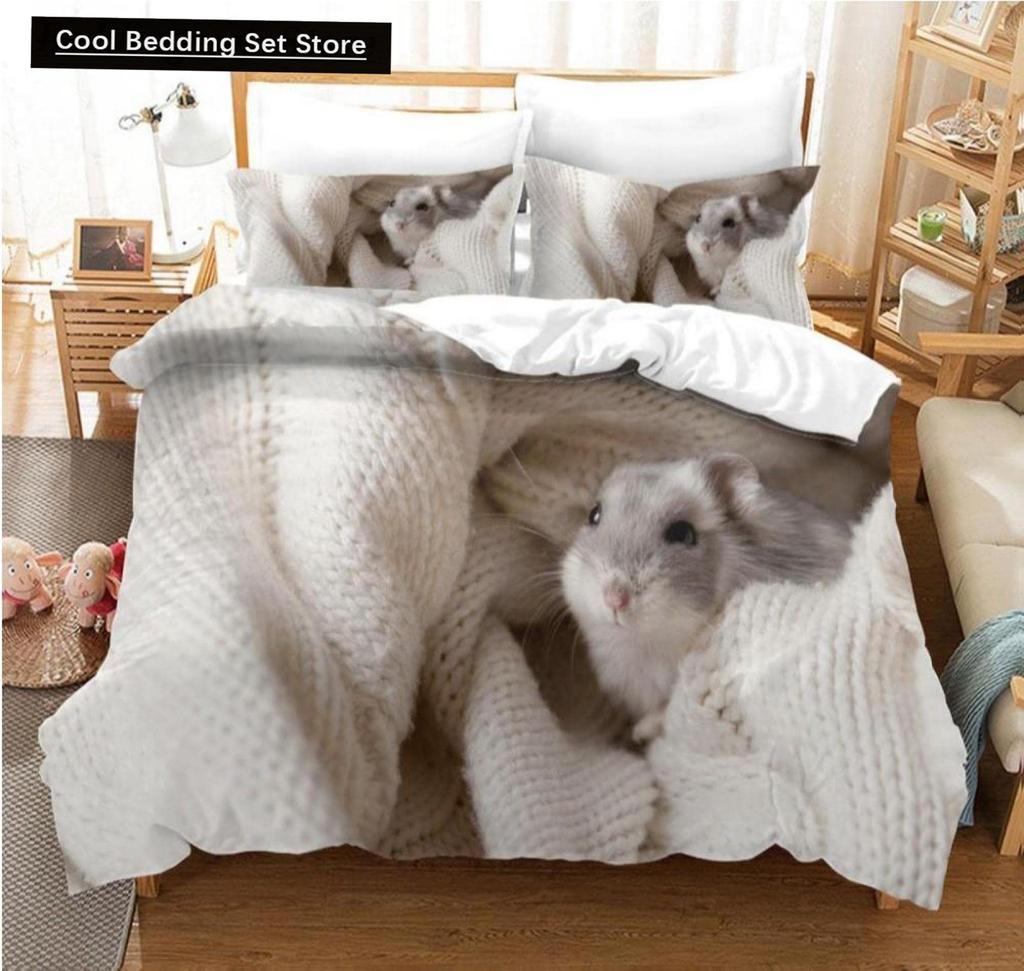 Hamster Duvet Cover King Queen Size Family Pet Guinea Pig Bedding Set for Kids Boys Girls Lovely Mini Animal 2/3pcs Quilt Cover