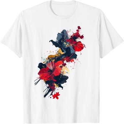 Camiseta Gráfica Colorida Abstracta de Pintura de Flores