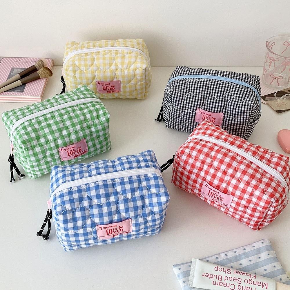 Cloth Korean Plaid Stationery Bag Pen Bag Pencil Pouch Plaid Heart Pencil Case  Kids Children