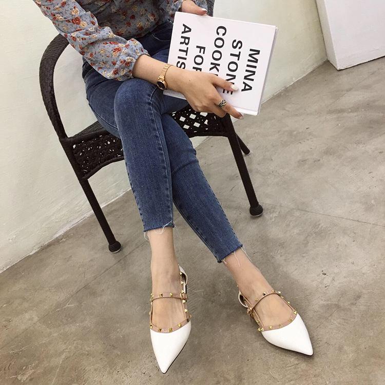 Trendy brand willow nail single shoes women's versatile pointed head shallow mouth one-word buckle belt flat bottom low-top single shoes