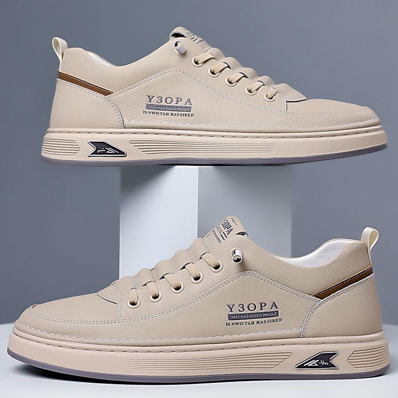 Men's Sewing Leather Shoes Men's Shoes Height-increasing Soft-soled White Shoes Platform Casual Shoes