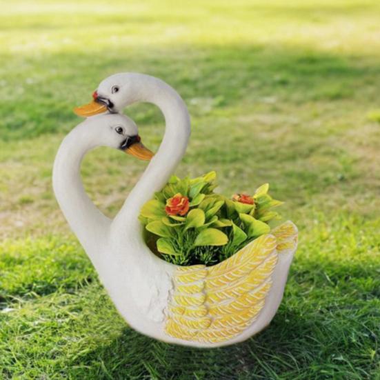 White Swan Planter Resin Pot Outdoor Animal Swan Couple Flower Plant Container