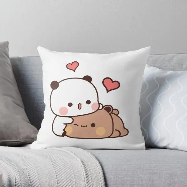 Panda Bear Hug Bubu Dudu Polyester Peach Square Pillowcase Polyester Velvet Printed Zipper Decor Room Cushion Cover 45x45cm