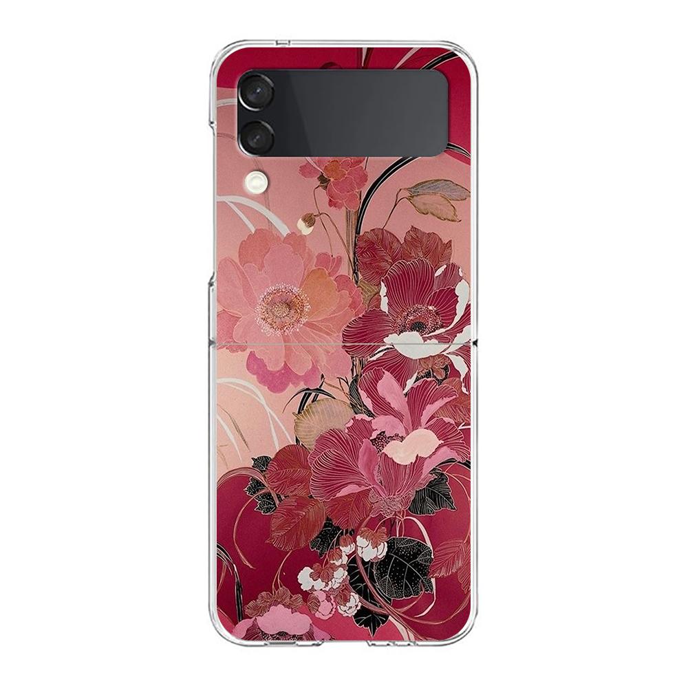 Transparent Phone Case For Samsung Galaxy Z Flip 3 4 5 6 7 Hard Folding PC Z Flip3 Flip4 Cover Flower Cute Fairy Fish Painting