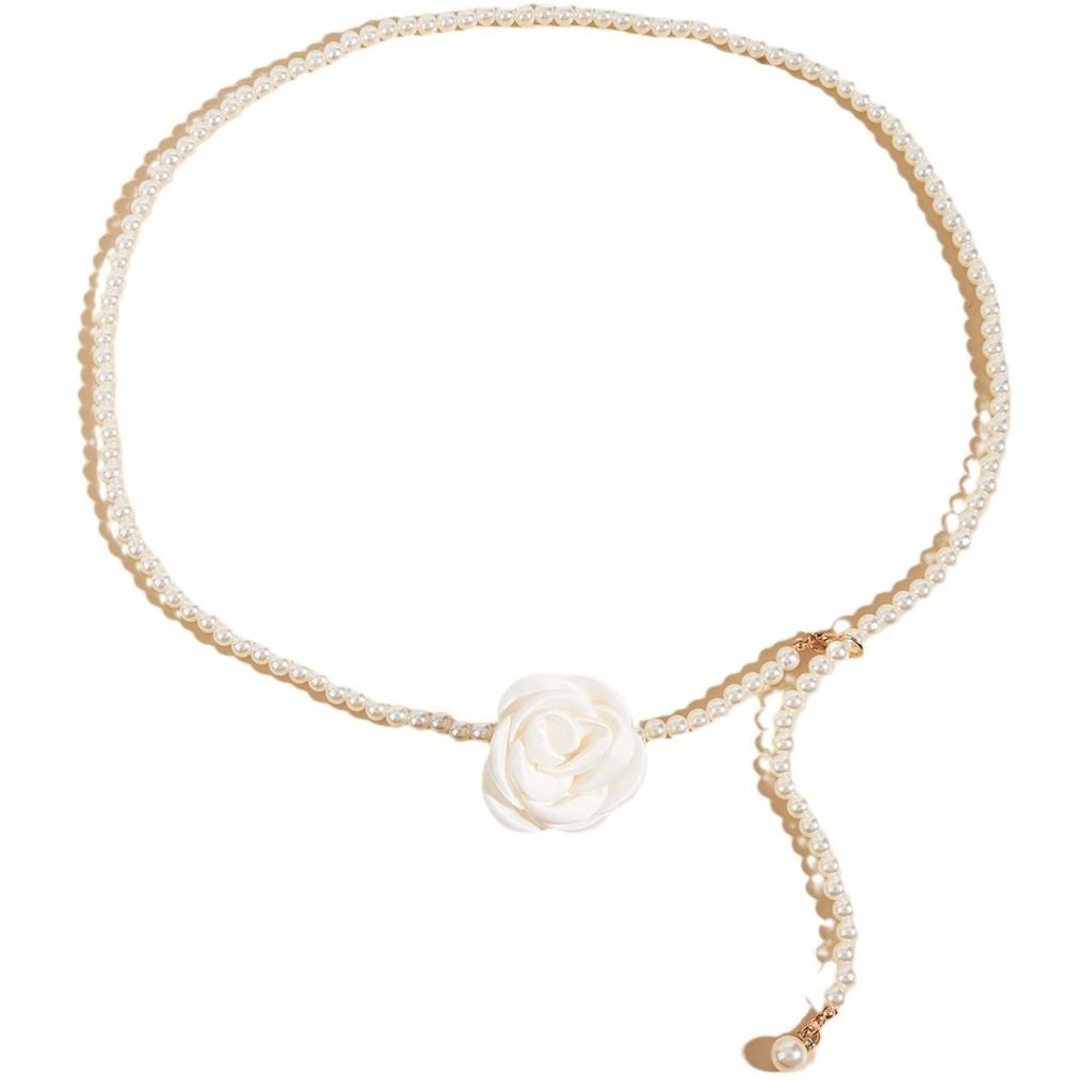 Elegant Pearl Simulated And Rose Decoration Women Casual Waist Chain Daily For