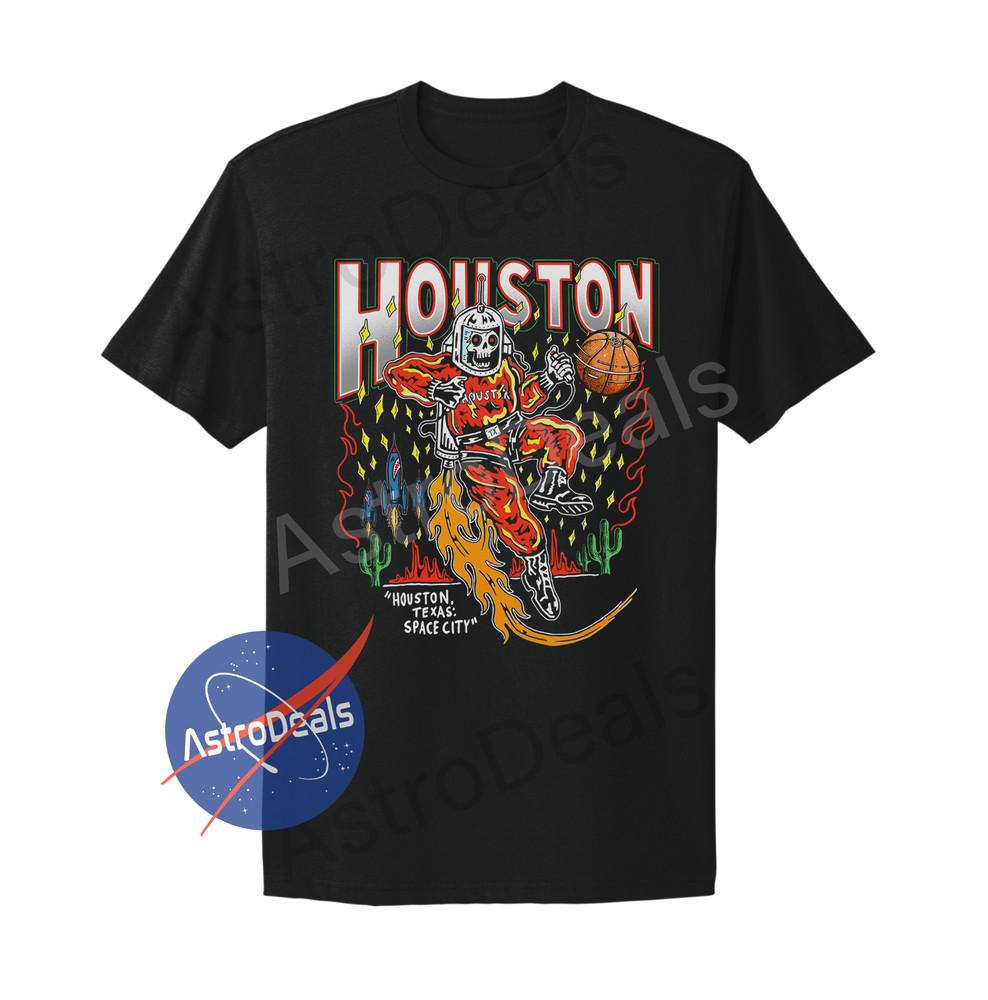 Houston Rockets Vintage Style Skeleton Black T-Shirt Unisex T-Shirt XXXXL