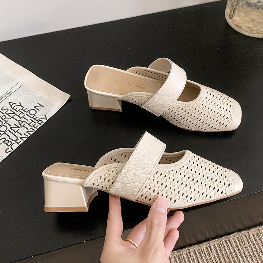 Large Size 34-40 Women's Sheepskin Slip-on Flats Summer Mules Square Toe High Quality Soft Comfort Casual Female Sandals Shoes