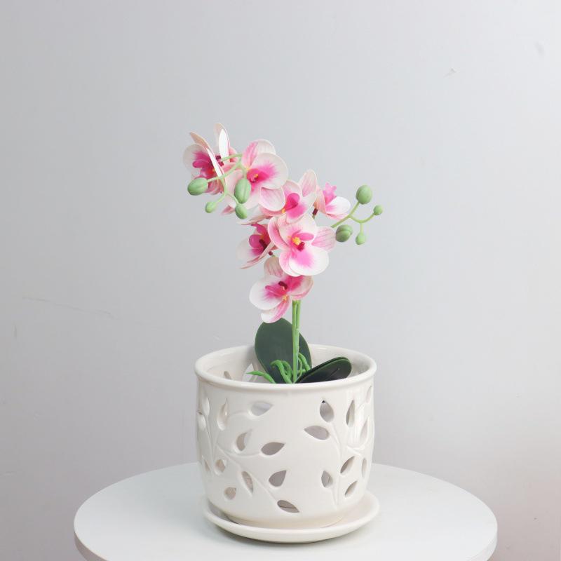 WTEMPO Classic White Ceramic Orchid Planter Pot Irregular Shape Polished Finish Drainage Hole Indoor & Outdoor Bonsai Pot for Home Decorative Pot