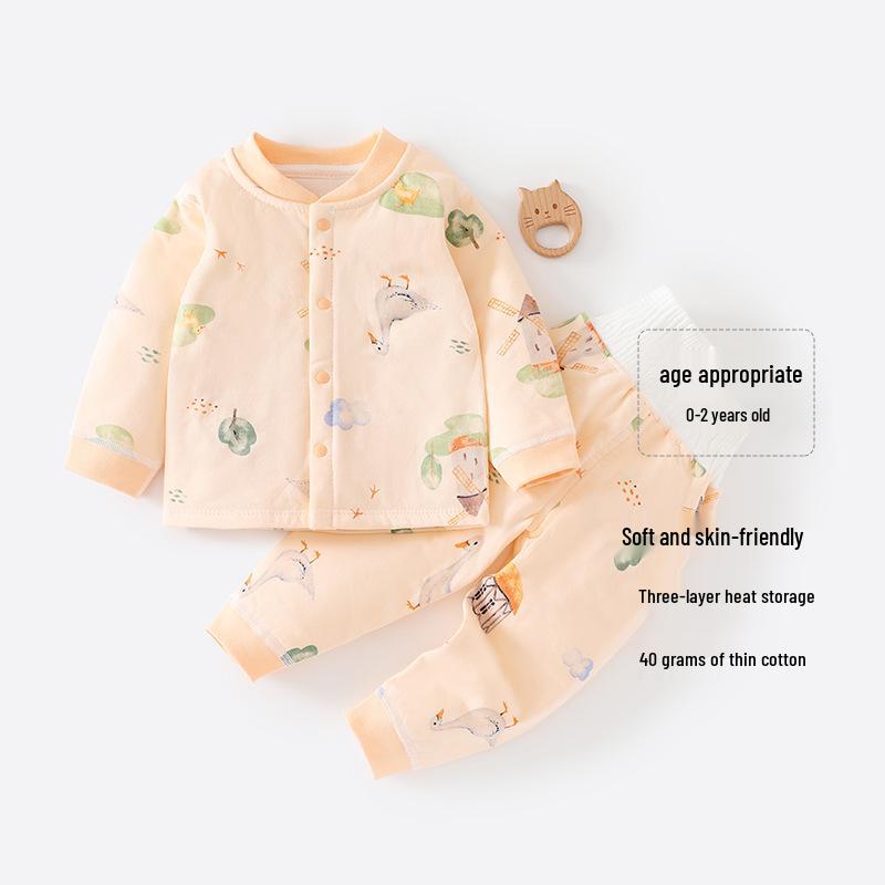 40g Baby Baumwollunterwäsche & Pyjama-Set - Hohe Taille, Bauchschutz, Herbst/Winter Wärme