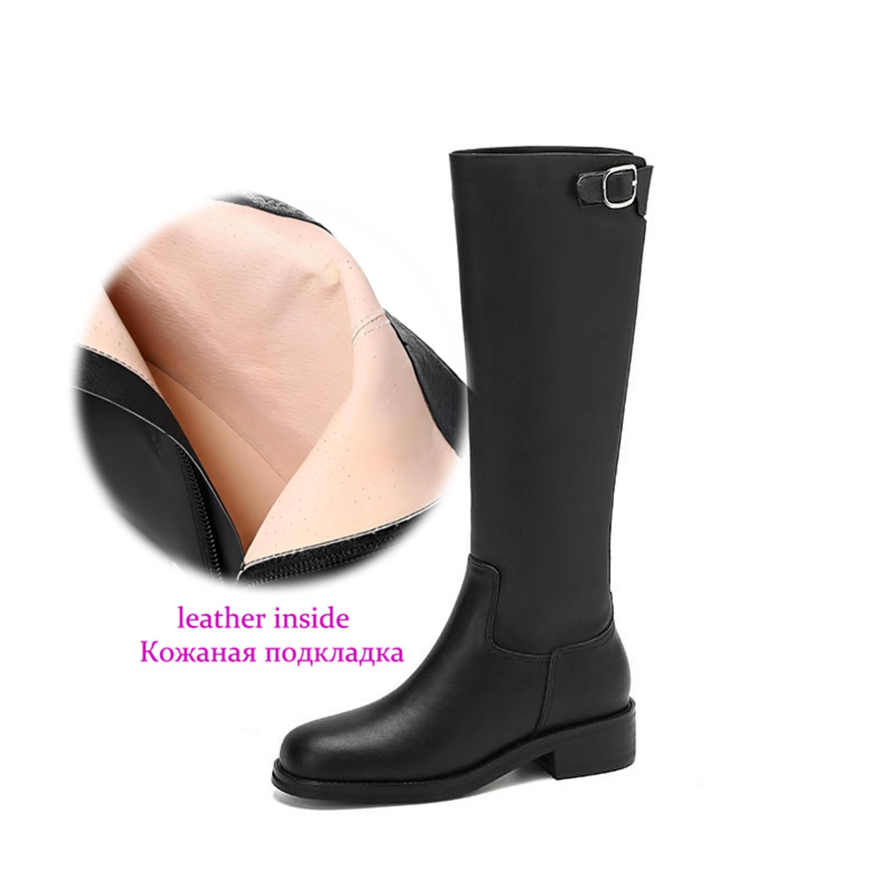 

Krazing Pot Cow Split Skin Round Toe Med Heels Knight Boots Size 46 Size 45 Zip Plus Size Women Sewing Thigh High Boots 34