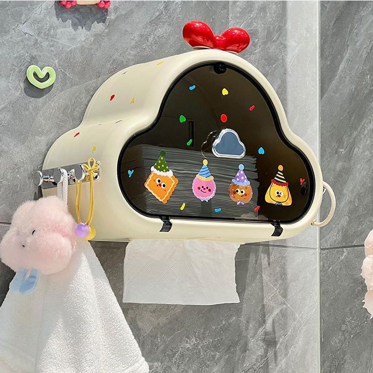 Cloud Patterned Bathroom Waterproof Non Porous Wall Hanging Tissue Box Storage Rack Dustproof