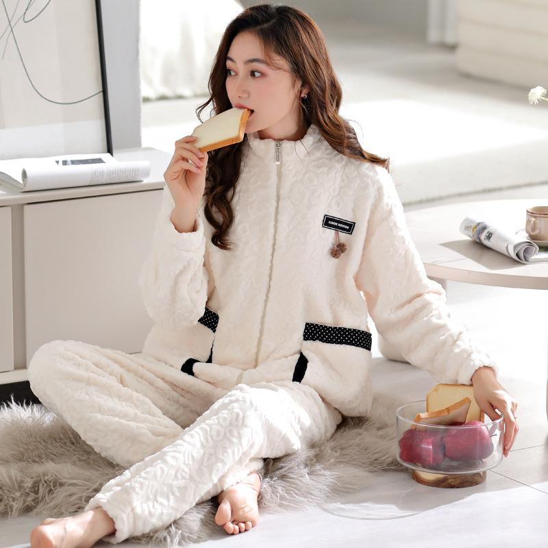 Pajamas Women'S Winter Coral Fleece Thickened Fleece Women'S Autumn And Winter Flannel Large Size Women'S Winter Warm Homewear