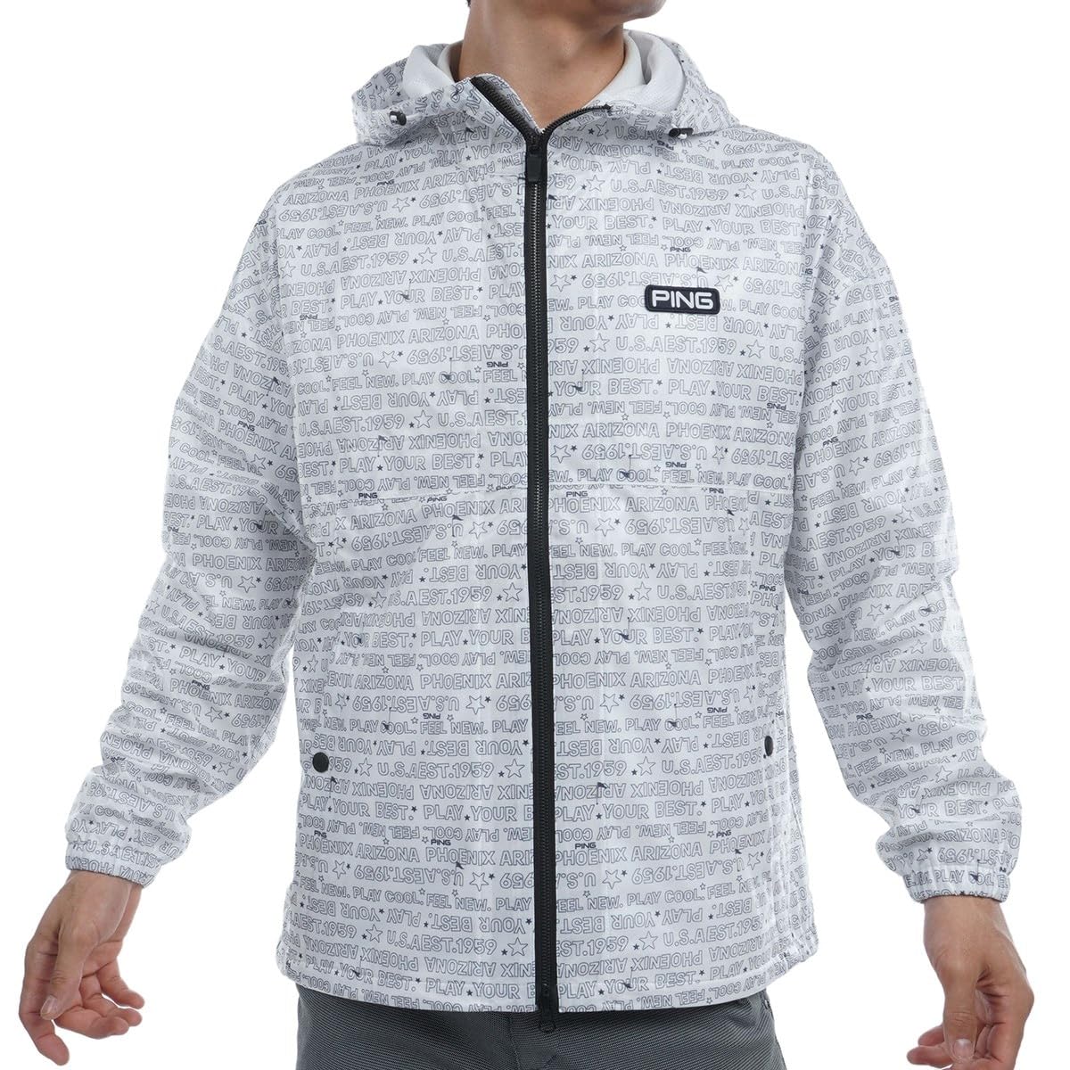 

[Pin Apparel] Men s Water-Repellent Full-Zip Blouson (FLEX-IELD: Windproof and Stretch) Golf Outerwear 621-4220801 030White 3L