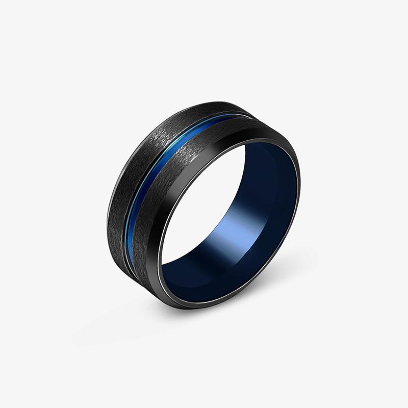 Stylish and Simple 8MM Titanium Steel Recessed Ring Matte Brushed Stainless Steel Ring for Men and Women