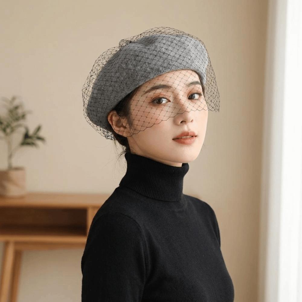French Style Painter Hat Net Beanie Cap Vintage Mesh Wool Beret  Girl