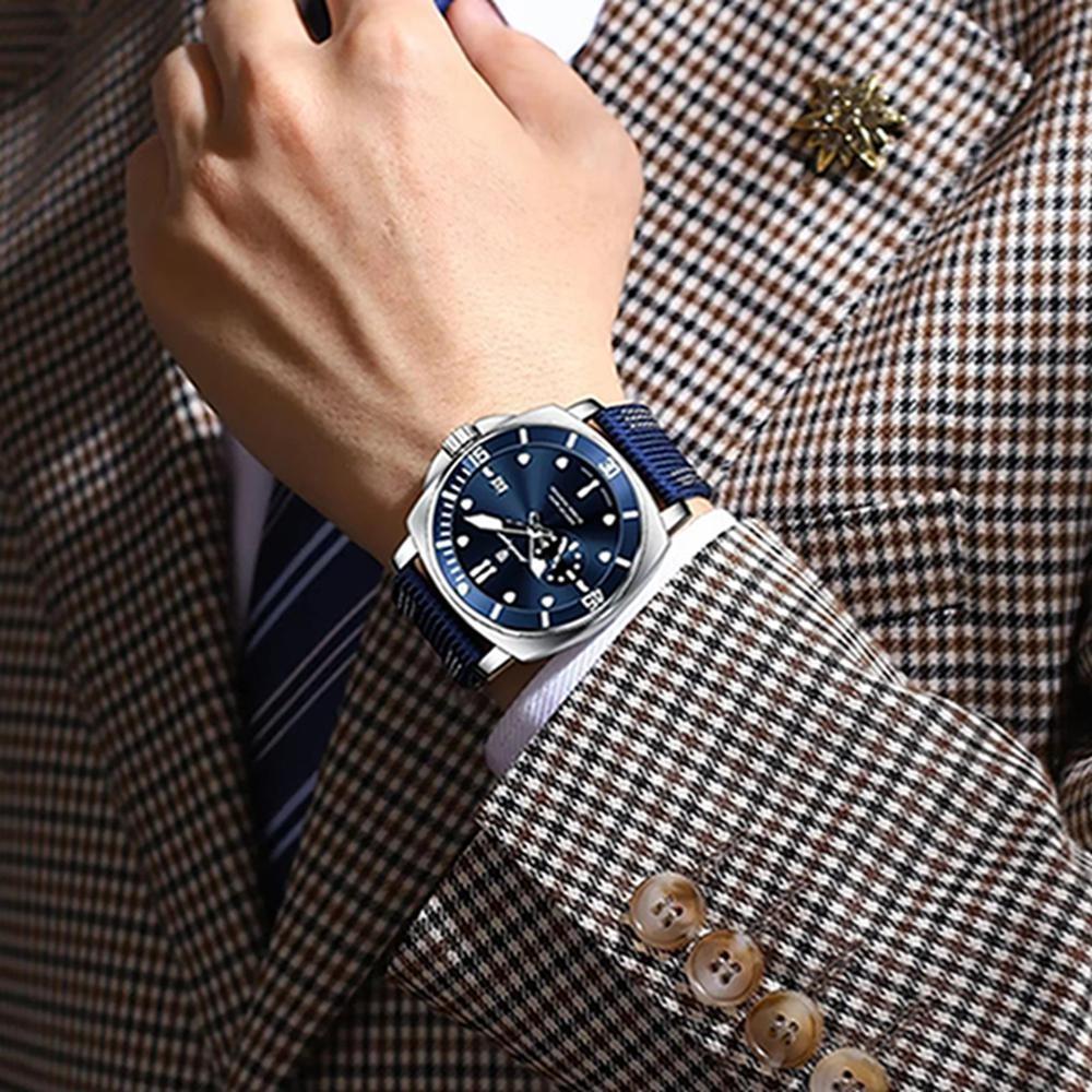 POEDAGAR Quartz Movement Luminous Hands Watch Mens Casual Nylon Strap Date Male Wristwatches Waterproof Clcok